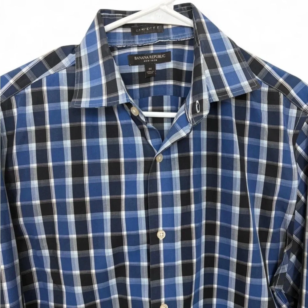 Men Banana Republic Camden Fit Noniron Plaid Button Down Dress Shirt Size Medium